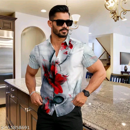 Crimson Bloom Men's Floral Shirt